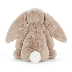 Jellycat Bashful Beige Bunny sits at 11 inches tall for display and hugging.