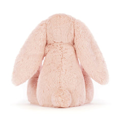 Jellycat Bashful Blush Bunny sitting height showcases compact, huggable size.