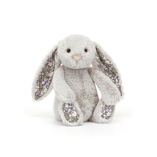 Jellycat Bashful Silver Bunny Bloom closeup ears for cozy bedtime comfort.