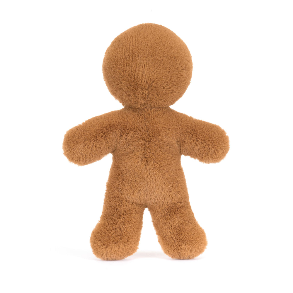 Jellycat Jolly Gingerbread Fred shows stitched icing details on plush.