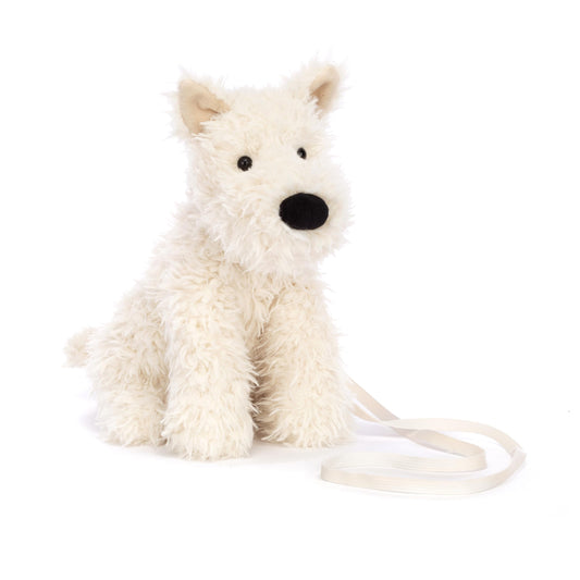 Jellycat Munro Scottie Dog Bag front view with hidden pocket for secure essentials.