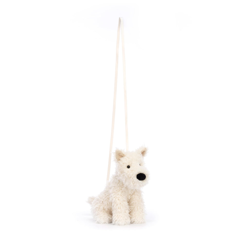 Jellycat Munro Scottie Dog Bag in use with phone and keys for everyday outings.