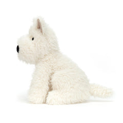 Jellycat Munro Scottie Dog plush fabric close-up, luxuriously soft for hugs.