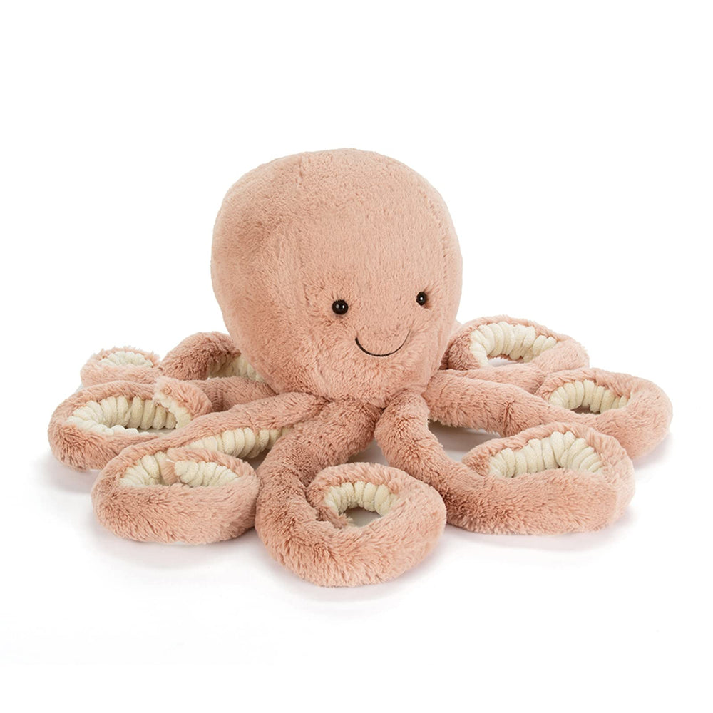 Jellycat Odell Octopus front view, soft cuddle companion for kids.