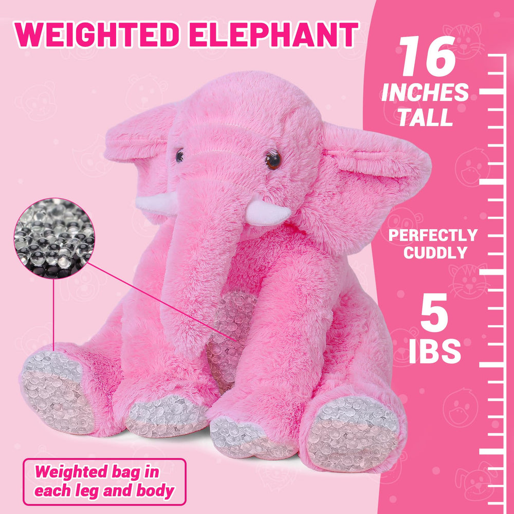 JellyMallow elephant weighted plush, side view, portable warmth for resting moments.