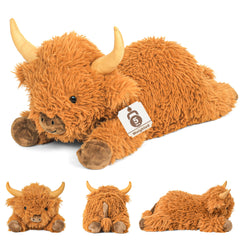 JellyMallow Highland Cow weighted plush sits 22 inches tall, perfect for cozy hugs