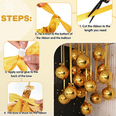Jenaai gold foil balloons with satin bows ideal for elegant parties.