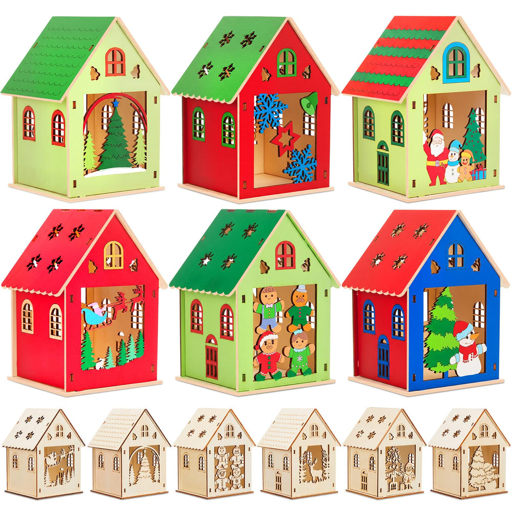 Jenaai wooden winter houses 12-pack set for festive table decor and Christmas charm.