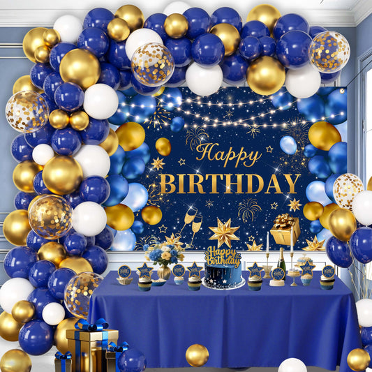 Jenlion blue-gold birthday banner, a stylish backdrop for memorable photo moments.