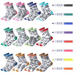 JenPen Christmas doodle socks show 12 colorful pairs for creative, screen-free play