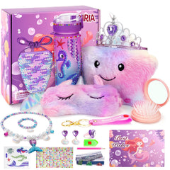 Jenria mermaid LED star pillow glowing softly for calming bedtime ambience.