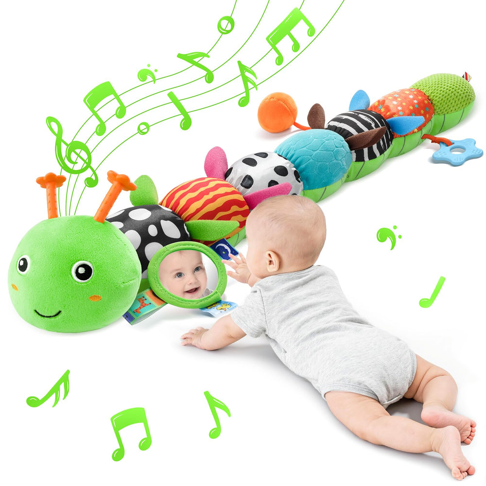 JENTXON baby caterpillar with mirror encourages visual tracking during tummy time