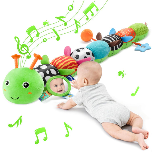 JENTXON baby caterpillar with mirror encourages visual tracking during tummy time