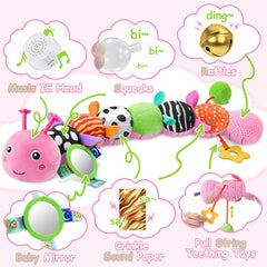 JENTXON plush caterpillar rattle provides gentle sounds for auditory development
