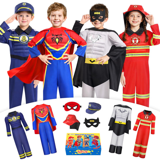 Jeowoqao kids police-fireman set front view showcases durable, imaginative dress-up play.