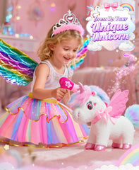Jeowoqao walking, talking, singing unicorn for lifelike pretend play.