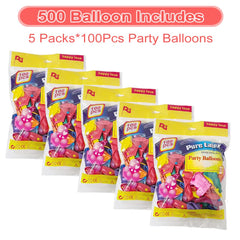 JerDorgo balloon arch kit with assorted rainbow balloons.