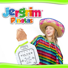 Jergrim tequila pinata with bright multi-color finish enhances fiesta themes.