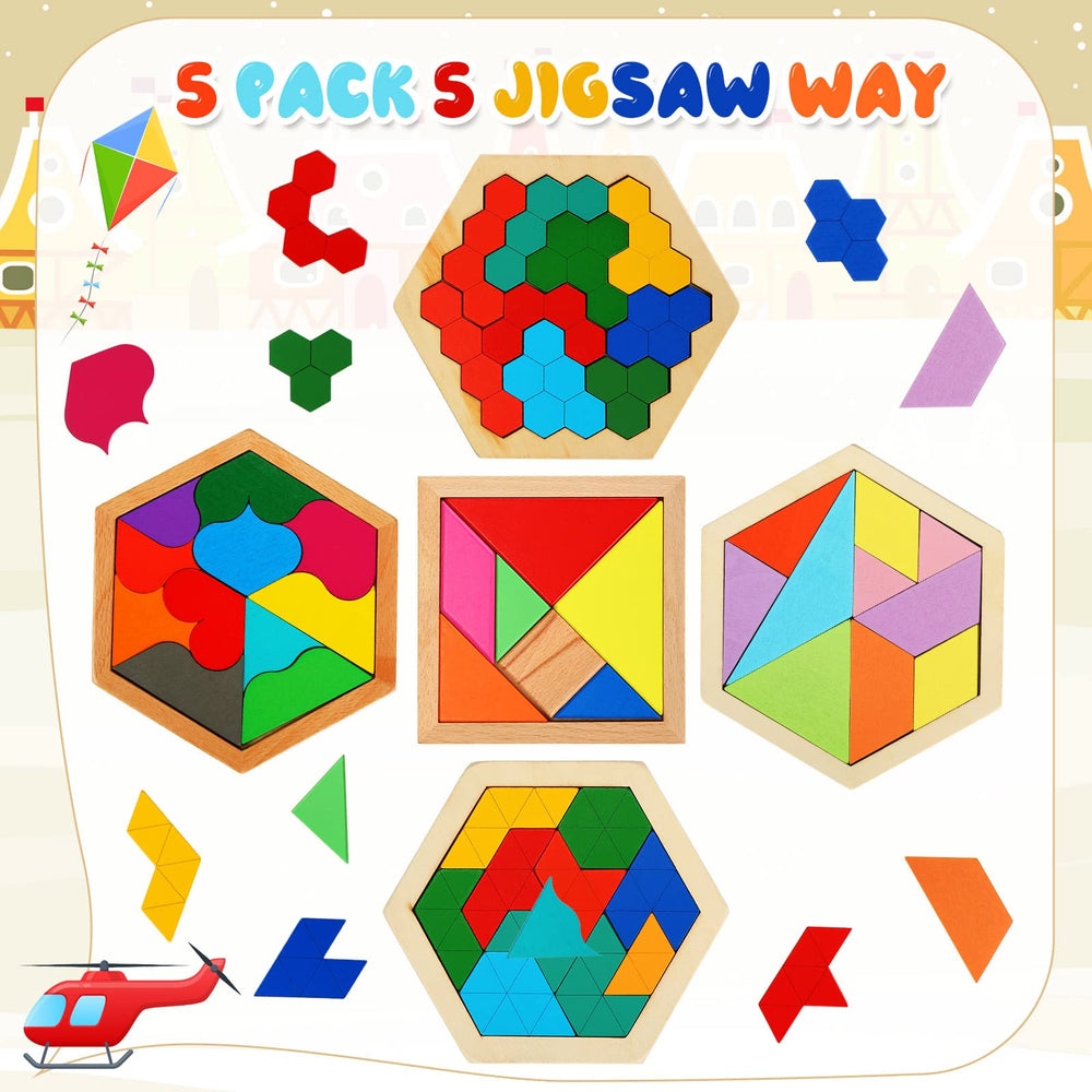 Jerify wooden tangram puzzle blocks in colorful hues for hands on problem solving.