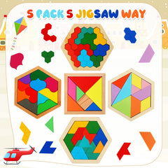 Jerify wooden tangram puzzle blocks in colorful hues for hands on problem solving.