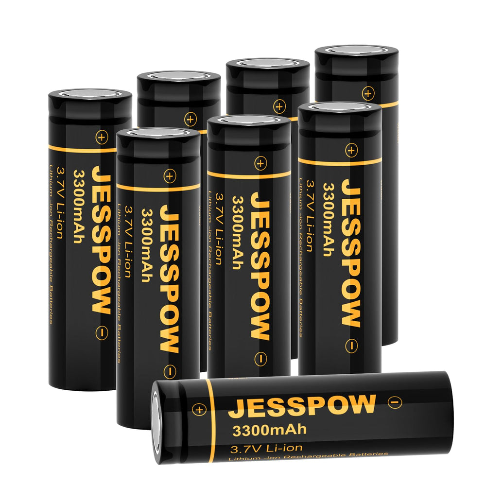JESSPOW rechargeable flat-top battery 3.7V 3300mAh for high-drain devices.