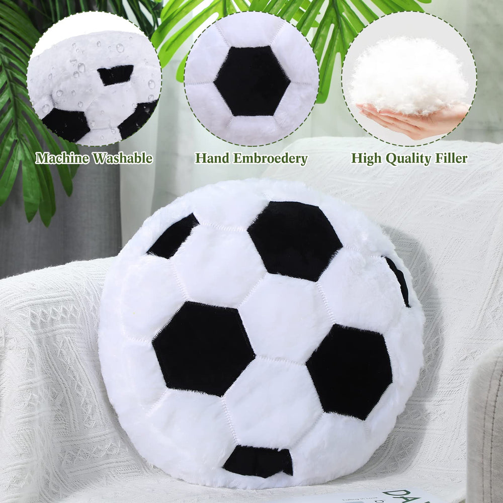 Jetec soccer pillow adds a whimsical touch to a bedroom decor setup.