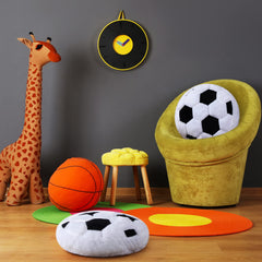 Jetec soccer pillow used as a living room decor accent for a playful vibe.