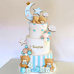 JeVenis Bear decorations complete a charming bear-themed cake display.