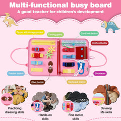 JHkim Busy Board featuring shoelaces and belts for hands-on practice during travel
