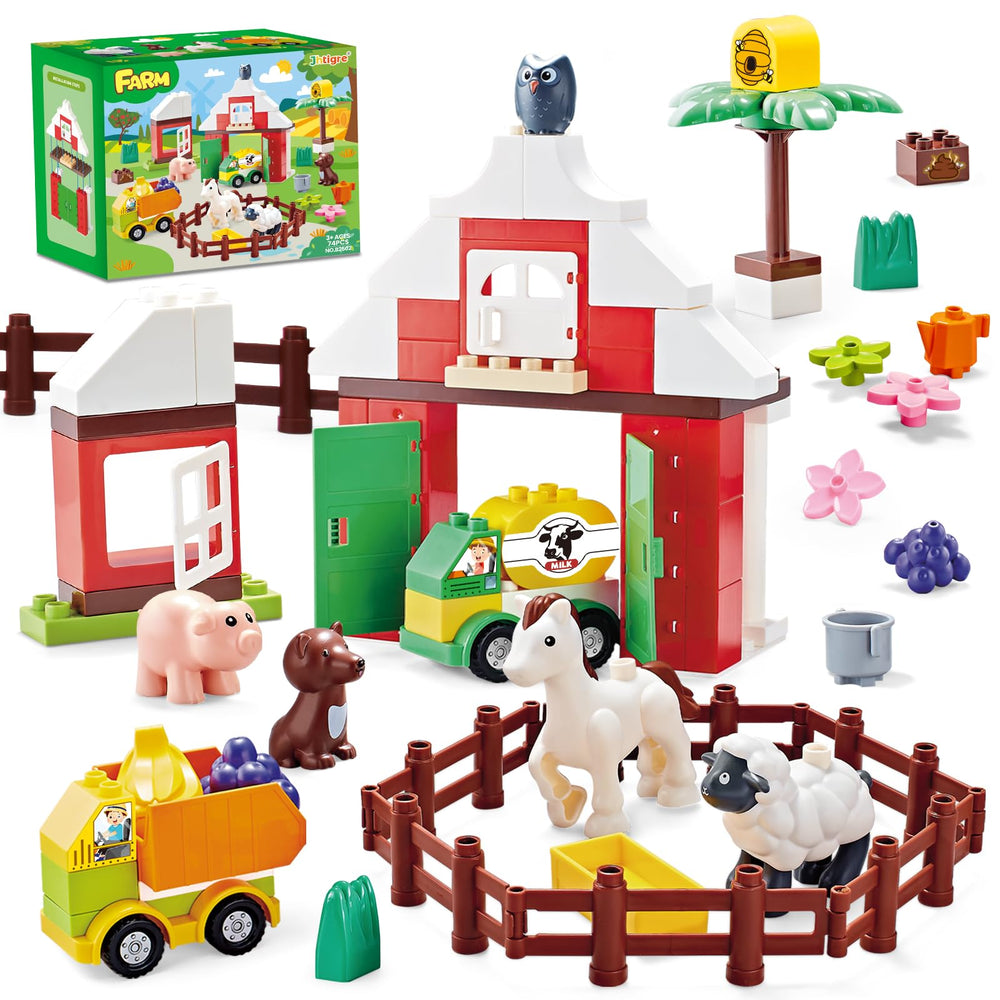 JHTigre farm bricks with barn spark imaginative farm play and fine motor skills.