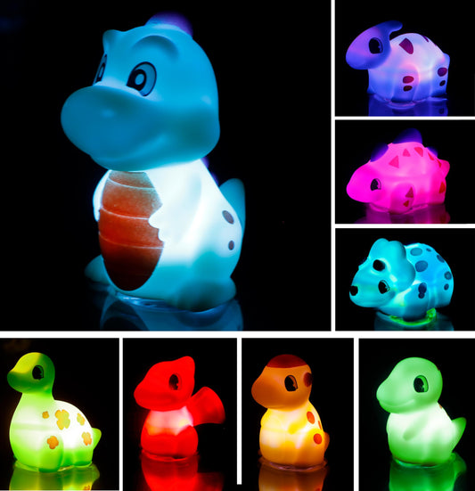 JHXXXL dinosaur light-up bath toy glows vividly in water for bath-time fun.