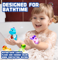 JHXXXL color-changing dino bath toy boosts kid-friendly glow during bath time.