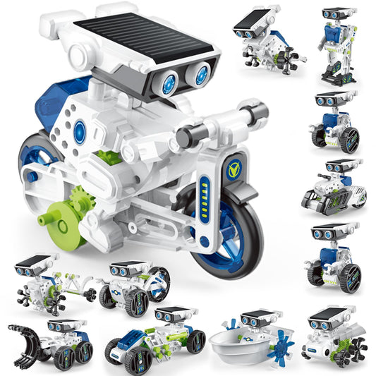 Jiakora 12-in-1 STEM robot kit parts laid out for hands-on learning