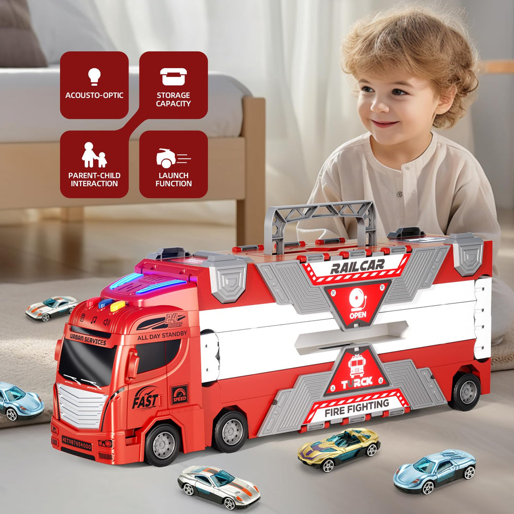 Jiakora transport truck includes a portable handle for on-the-go play