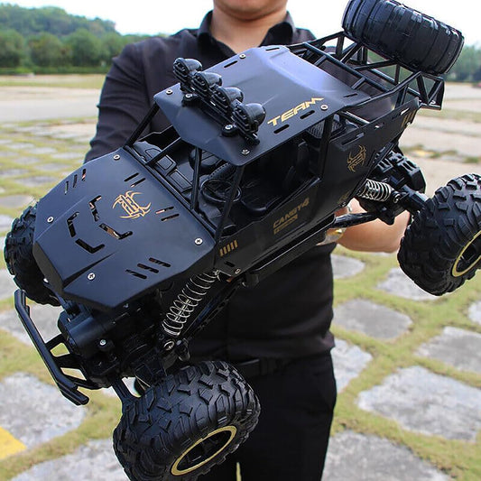 Jiakora RC Car 1:12 front view with metal shell and LED headlights ready for action