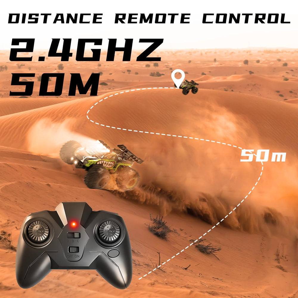 JICIFU Dino RC Monster Truck top view highlights compact profile