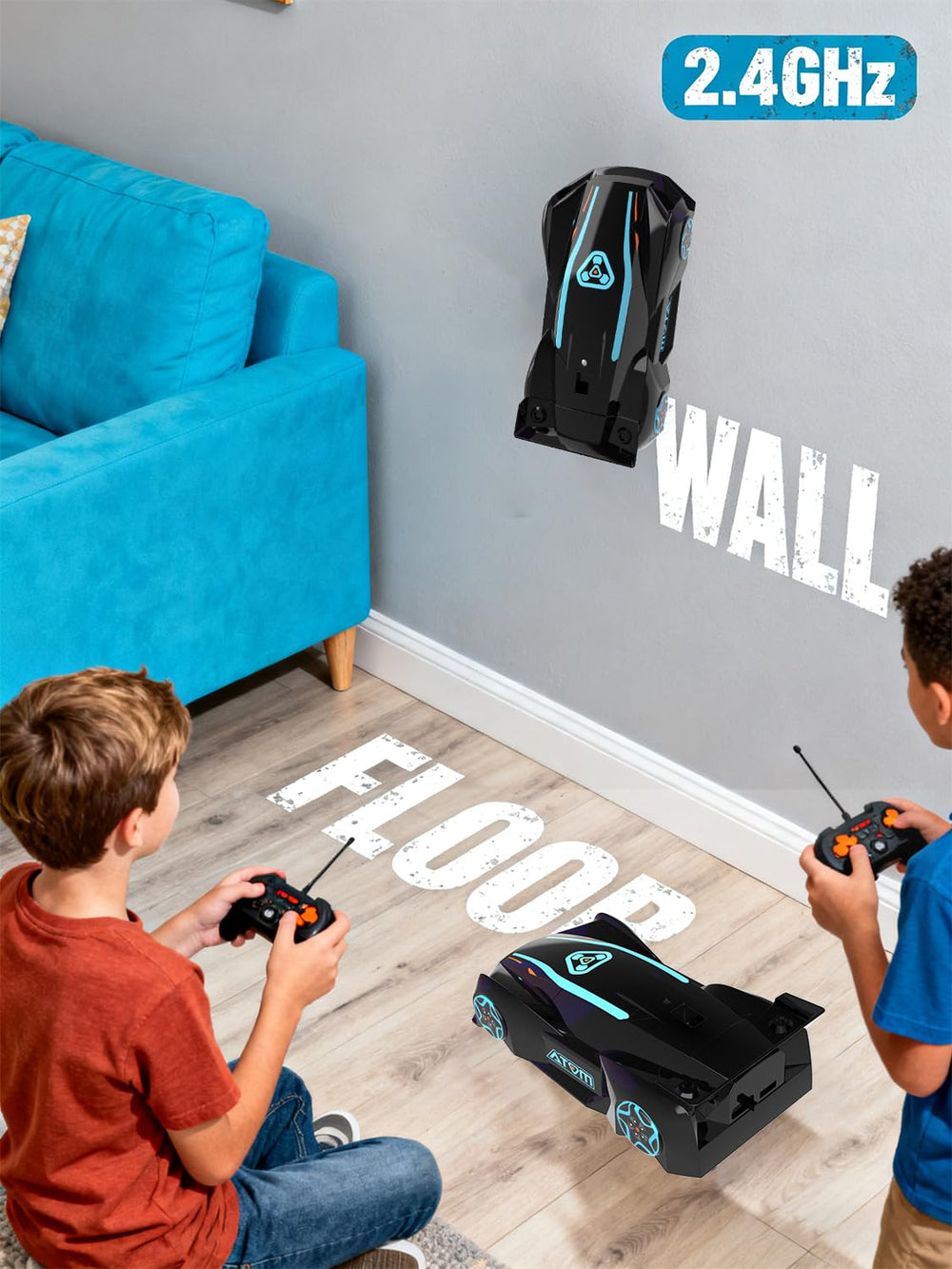 JICIFU wall-climbing RC car 360° spin action captures full stunt rotations during play.
