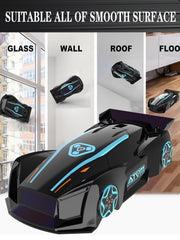JICIFU wall-climbing RC car on wall demonstrates smooth climbing on a clean surface.