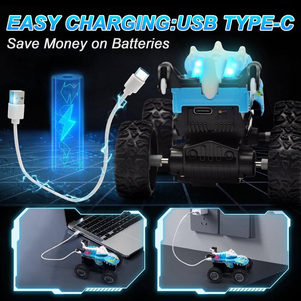 JICUICUI RC truck with USB rechargeable battery for long playtime.