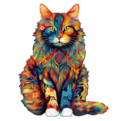 Jigfoxy cat wooden puzzle cut highlights natural wood and engaging cat silhouette for adults