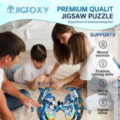 Jigfoxy Penguin puzzle assembly revealing the final animal silhouette