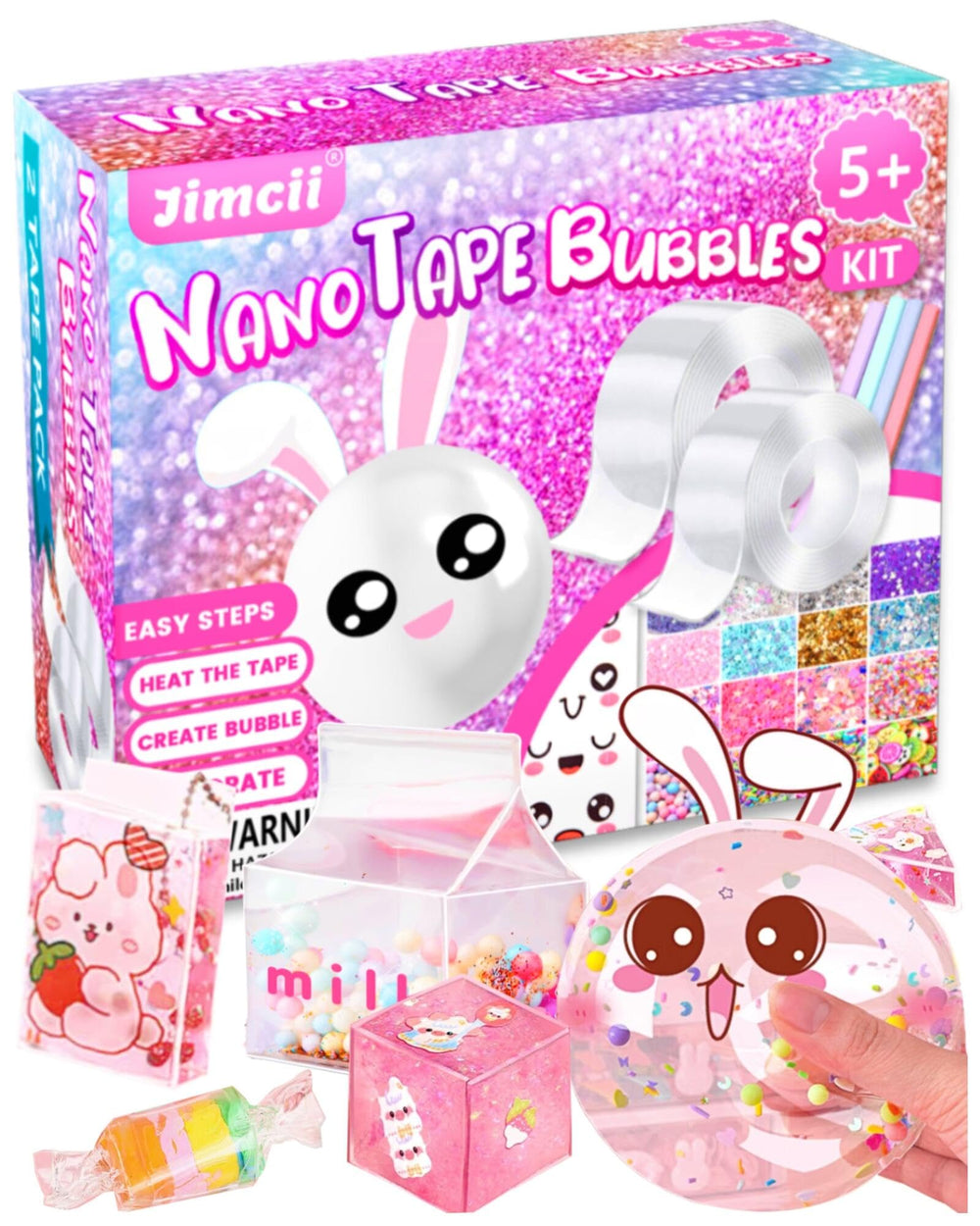 Jimcii Nano Tape Bubble Kit colors showcase vibrant tapes for colorful, imaginative bubbles