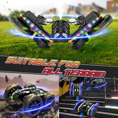 Jimdella RC car performs precise 360° flips for stunts.