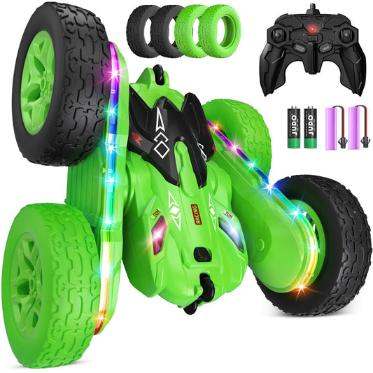 Jimdella RC car with front LED lights for immersive outdoor driving.