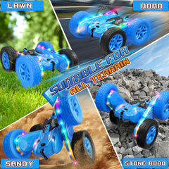 Jimdella stunt car performs 360 flips for dynamic tricks.