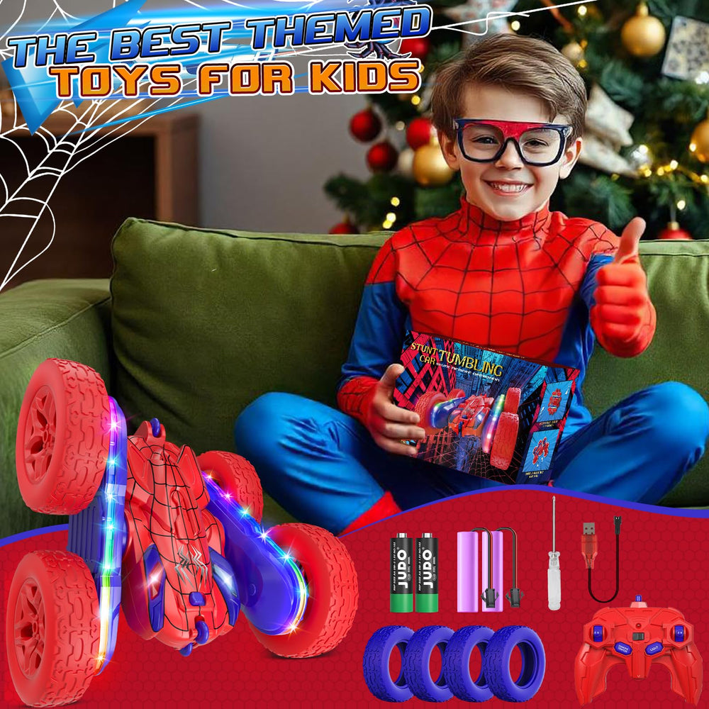 Jimdella Spider RC Car all-terrain tires handle grass and indoors.