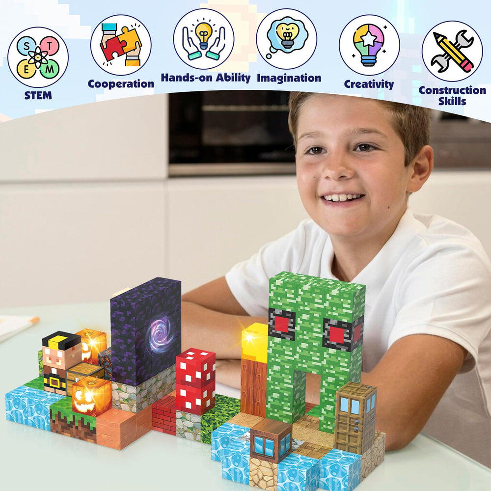 JIMI blocks compatible with other magnetic sets for expanded play.