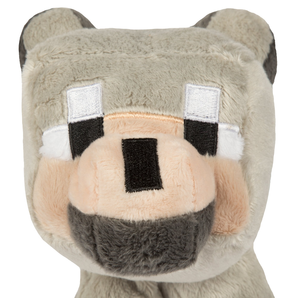 JINX Minecraft baby wolf plush gray closeup, showcasing Velboa fabric detail.
