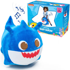 JITTERYGIT Daddy Shark bouncy plush with soft cover for indoor play.