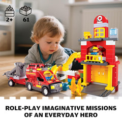 JIXIN Fire Station Playset compatibility with LEGO and Duplo for mixed-brand builds